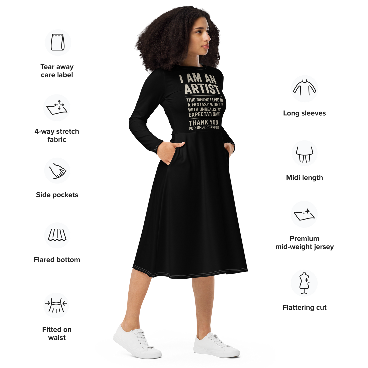 Black dress with text