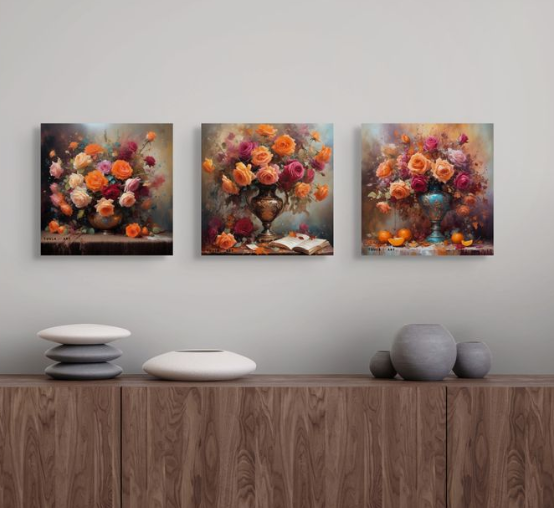 colorful roses metal art print on the wall