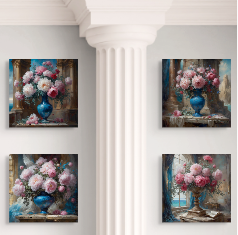 peonies metal art prints on the wall