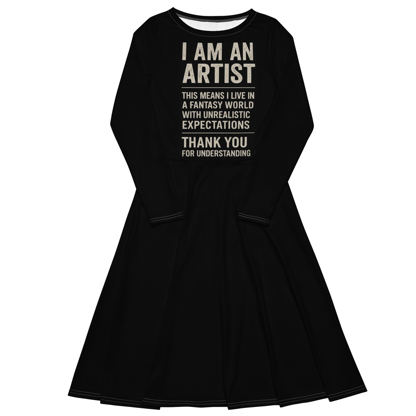 Artist Midi Dress — Soft Knit, Long Sleeves, Pockets