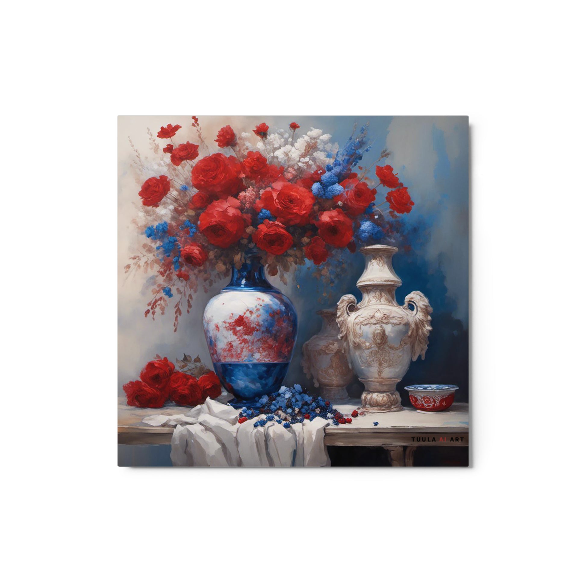 stll life, red flowers, vases