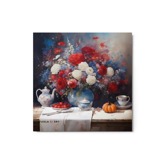 floral still life with tea table setting