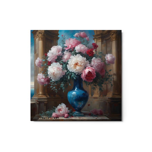peony still life with ocean view architectural background
