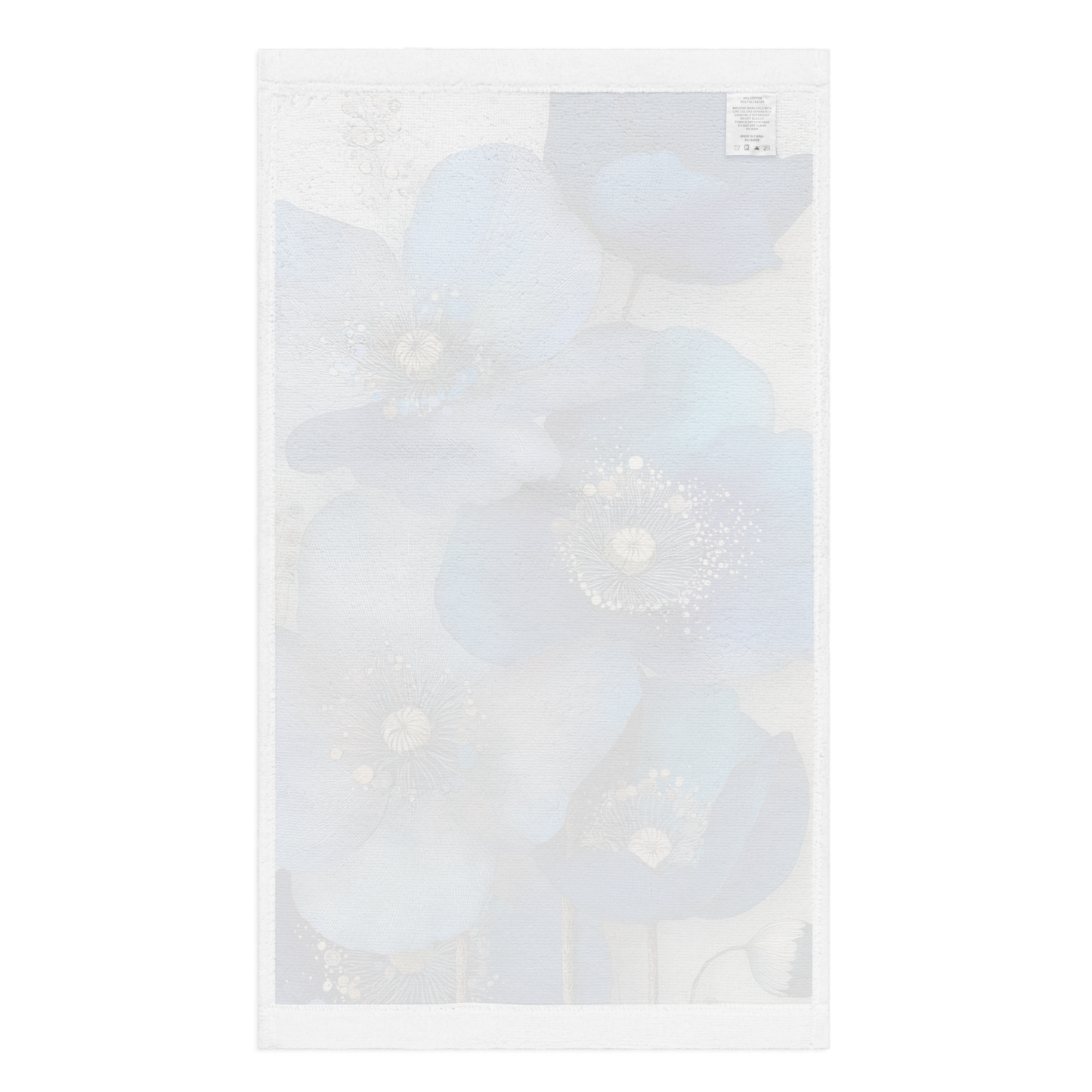 Indigo Poppies Hand Towel II — Soft Print Front, Absorbent Cotton Back (16" × 28")