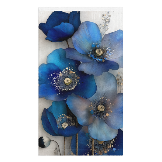 Indigo Poppies Hand Towel II — Soft Print Front, Absorbent Cotton Back (16" × 28")